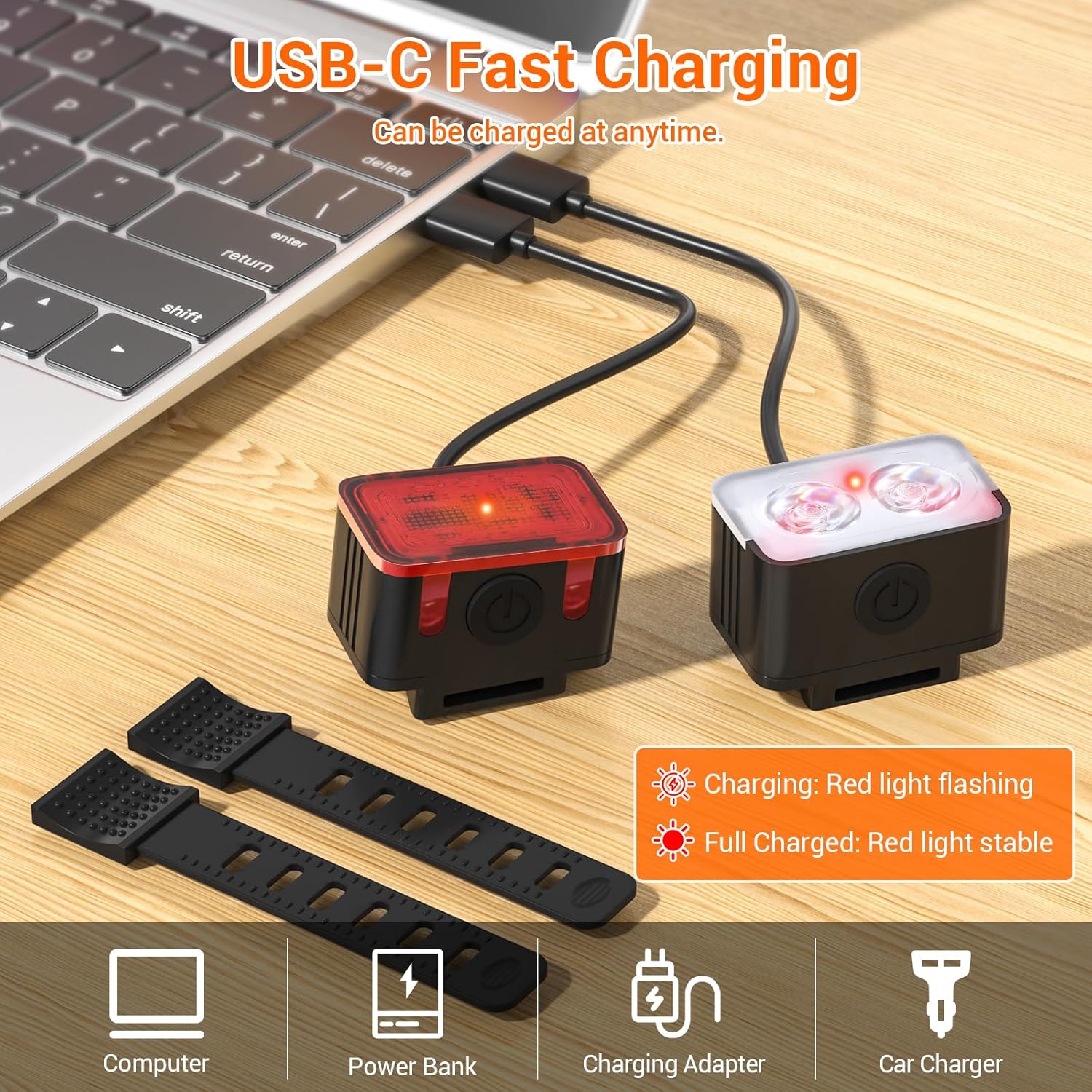 Bike light - IPX6 waterproof - Front and rear light - Rechargeable - Type-C charging port - 5+6 modes - Front and rear light combination - 300 lumens - Super — image 3