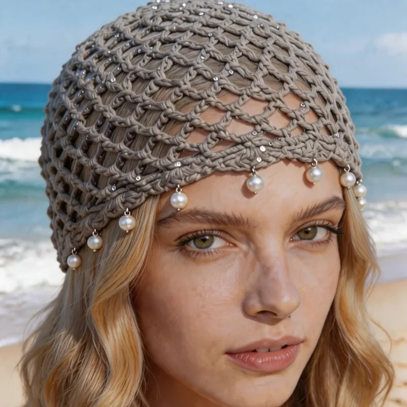 Bohemian Pearl Tassel Turban Headband – Hand-Woven, Breathable & Lightweight, Literary & Versatile, Brightens Up Your Summer Look.(wine red) — image 2
