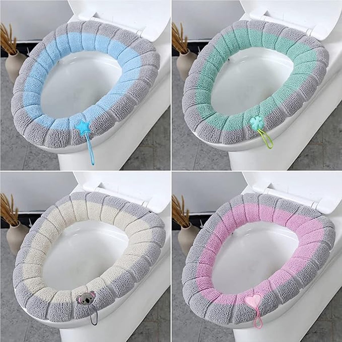 4 Pieces - Toilet Seat Cover - Universal Toilet Seat Cover - Polyester - Beige, Pink, Green, Blue - 35*35cm — image 3