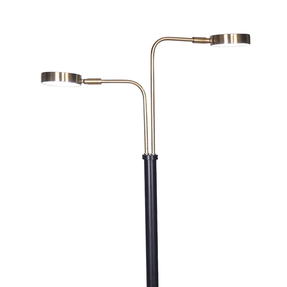 Sarantino Dual LED Floor Lamp Adjustable Black Metal & Brushed Gold Twin Reading Task Standing Light for Home Office — image 2