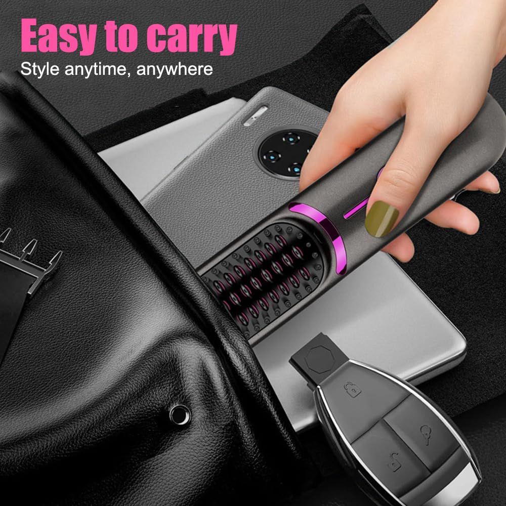 Cordless Hair Straightener Brush, 2 In1 Anti-Scald PTC Heat Comb 5200mAh Electric Straightening Comb for Travel Home — image 5