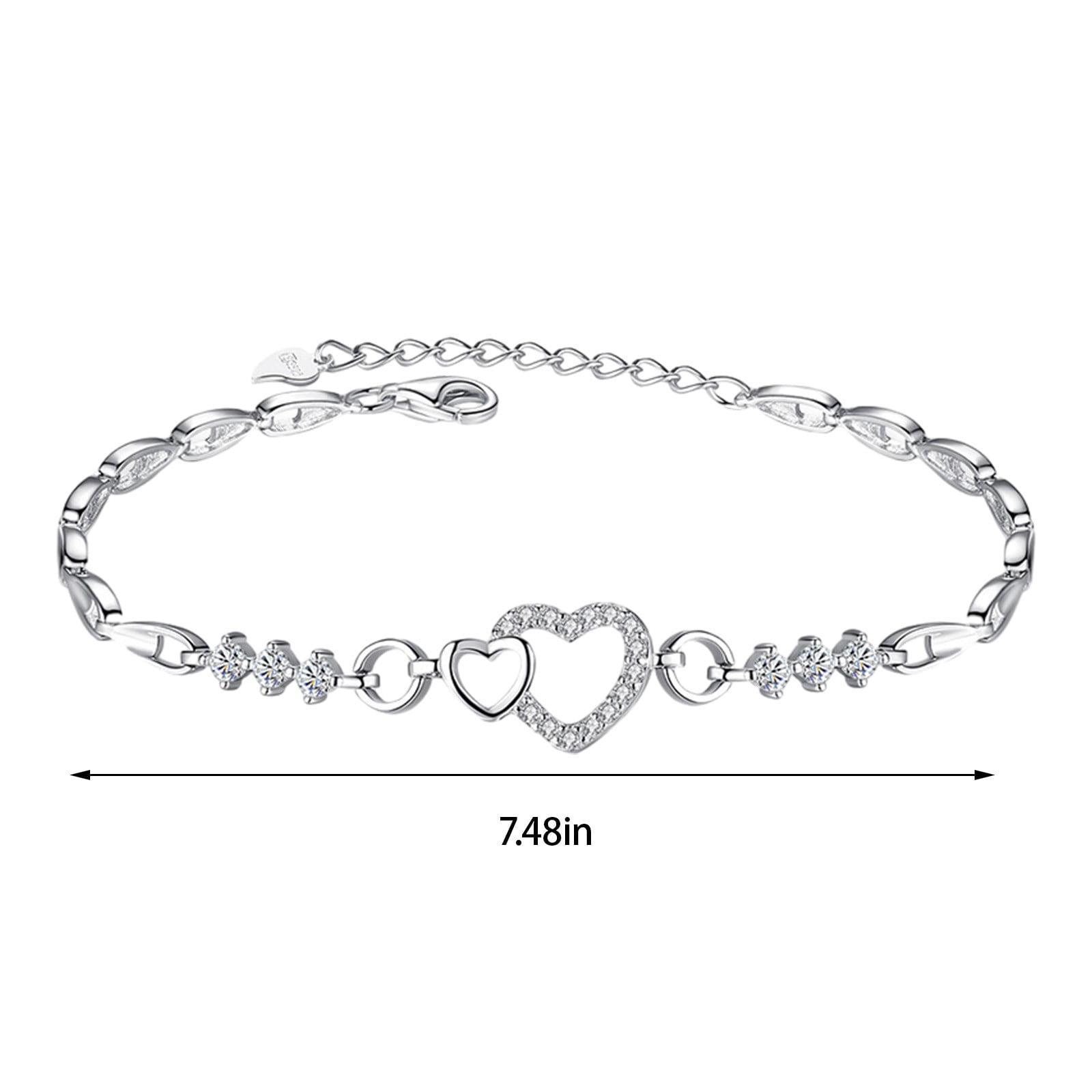 Amethyst Plated 925 Bracelet Love Heart-shaped Hand Jewelry Female Zircon Heart To Heart Jewelry, Birthday Gifts, Fits 16-19cm wrist circumference — image 3