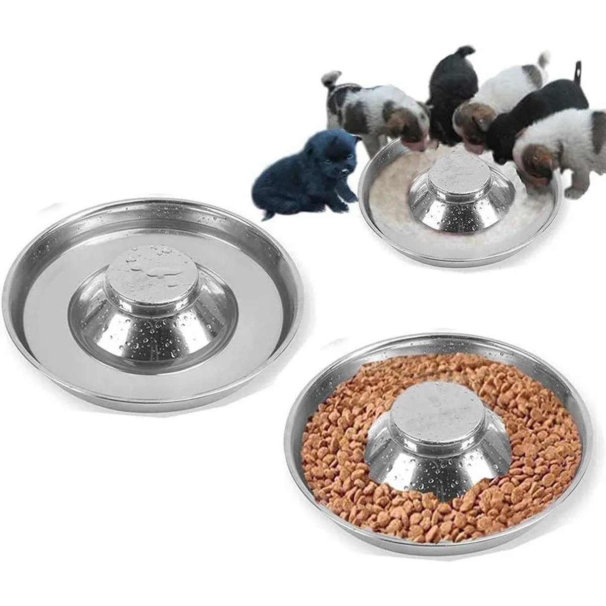 2pcs Stainless Steel Dog Cat Slow Feeder Pet Food Bowl Non-Slip Stop Eating Dish — image 2