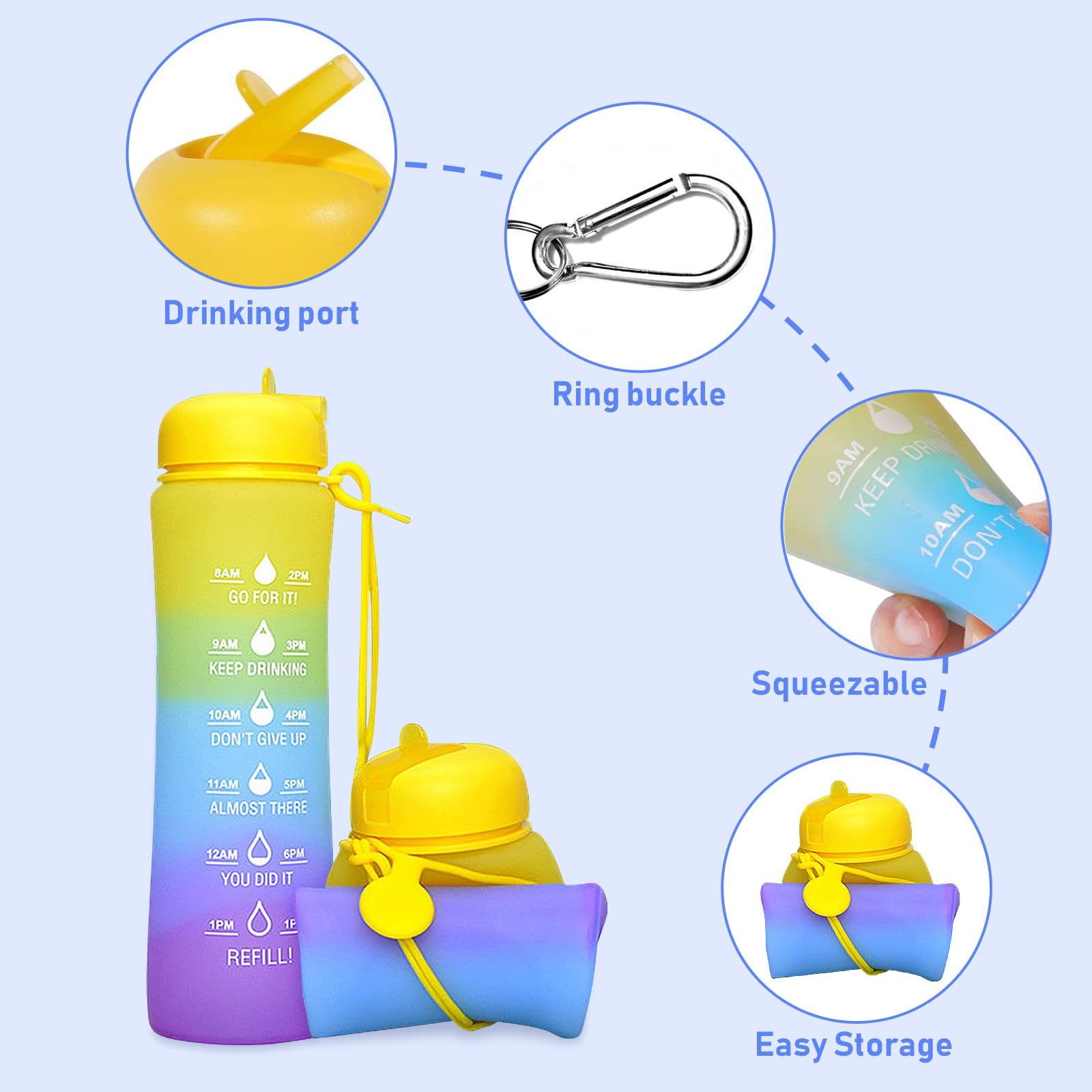 Travel Water Bottle Portable Hiking Water Bottle with Leak proof 22 OZ Reusable BPA Free Silicone Sport Water Bottles โ image 4