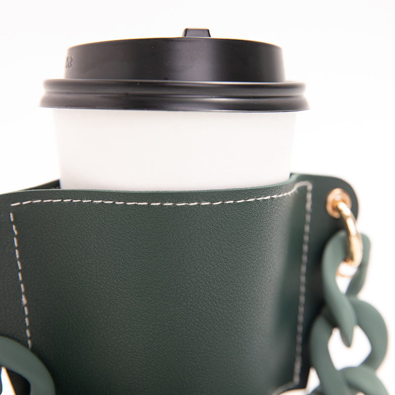 2 Pcs Purple Detachable Chain Coffee Cup Sleeve - PU Leather Insulated Cup Holder with Handle, 16cm Top, 70g(Cup not included, only cup sleeve and chain) โ image 5
