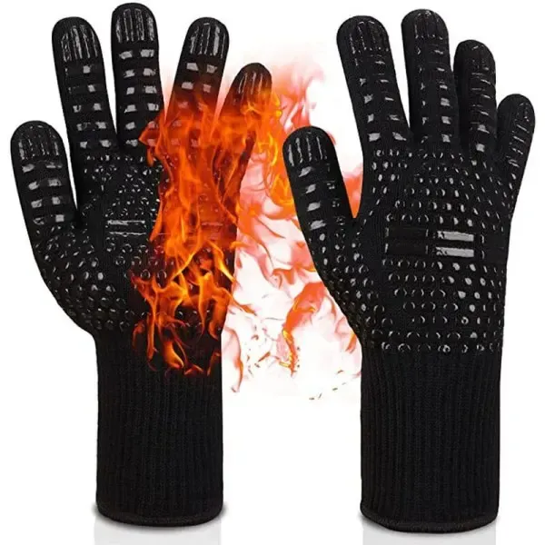 Heat Resistant Aramid BBQ Grill Gloves with Silicone Grip, Cut Resistant Design for Cooking, Baking and Outdoor Grilling, Black