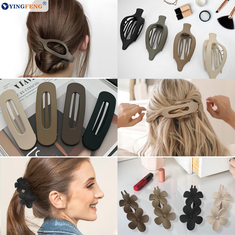 12 Pcs Neutral Colors Flat Hair Clips, Flat Claw Clip for Women, Matte Non-Slip Flower Claw Clips for Thin Thick Hair, Suitable for Women and Girls Wedding — image 5