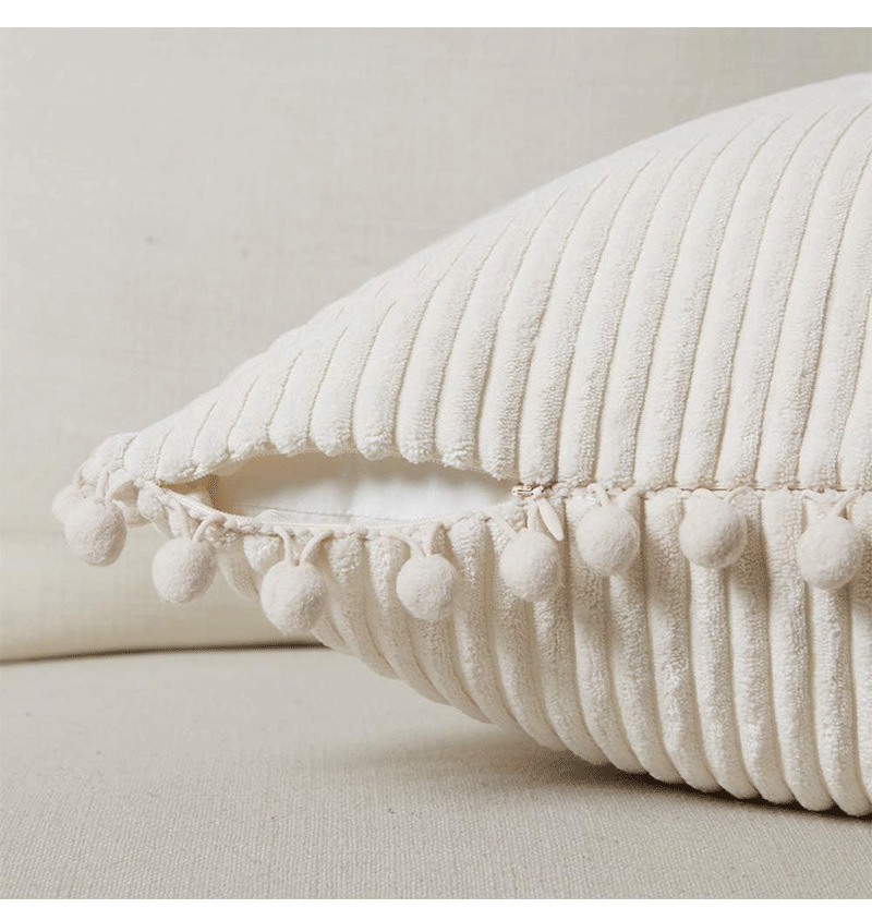 Yellow Soft Corduroy Cushion Covers with Pom Trim - Set of 2 Decorative Throw Pillow Cases for Sofa Couch Bed, 45 × 45cm — image 5