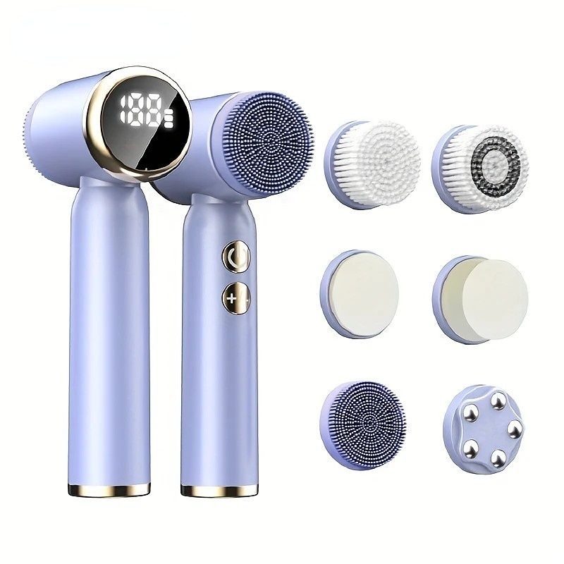 6-in-1 Electric Facial Cleanser, 3-Speed, LED Display(purple)
