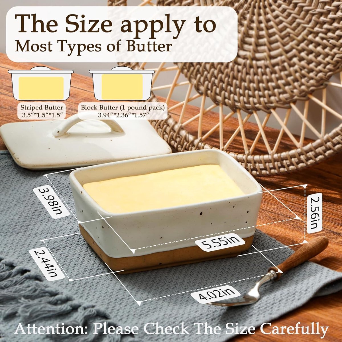 Ceramic butter dish with lid for countertop use, vintage European butter dish with lid, covered butter dish, suitable for 1 stick (white, uniform size) — image 4