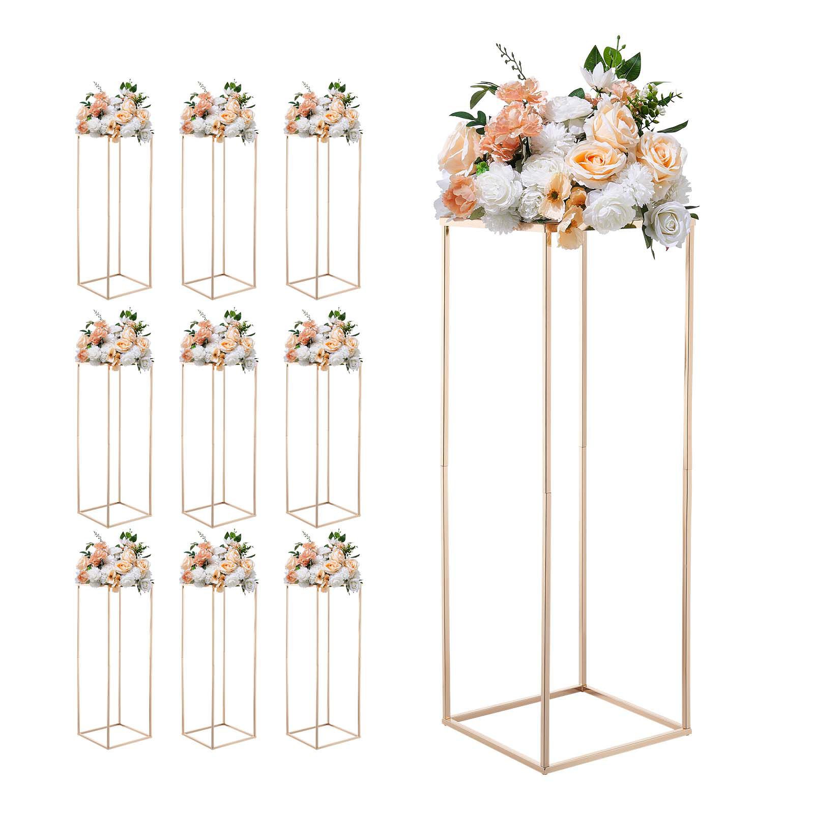 Wedding Flower Stand, 10PCS 80cm Column Flower Stand, Floral Stands with Metal Laminate, Gold Rectangular Floral Display Rack for Wedding, Party, Birthday