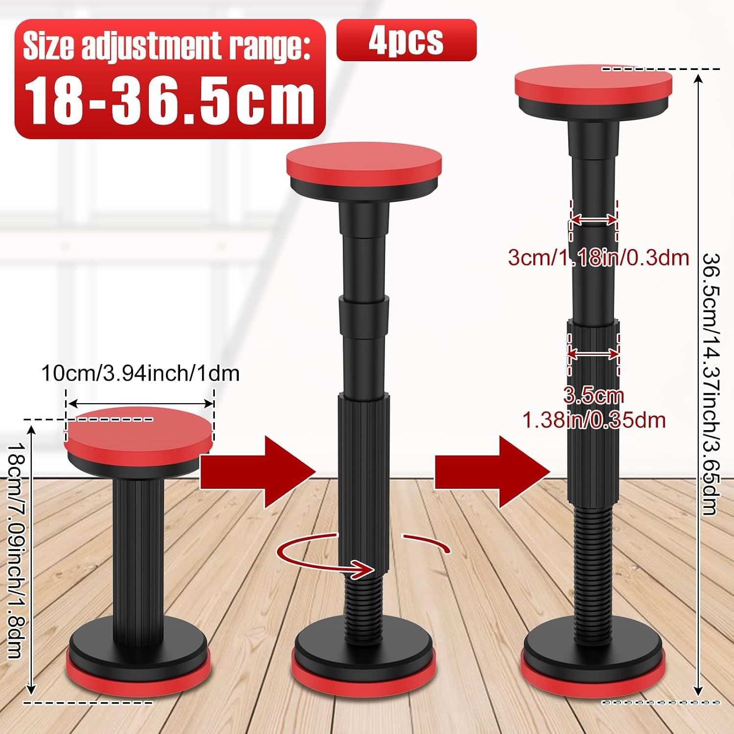 4PCS Adjustable Telescoping Support Rod Pole, Cabinet Jack Support Rod Supports up to 440 lbs Support 7-14 inch Adjustable Lifting Bracket for Installation — image 2