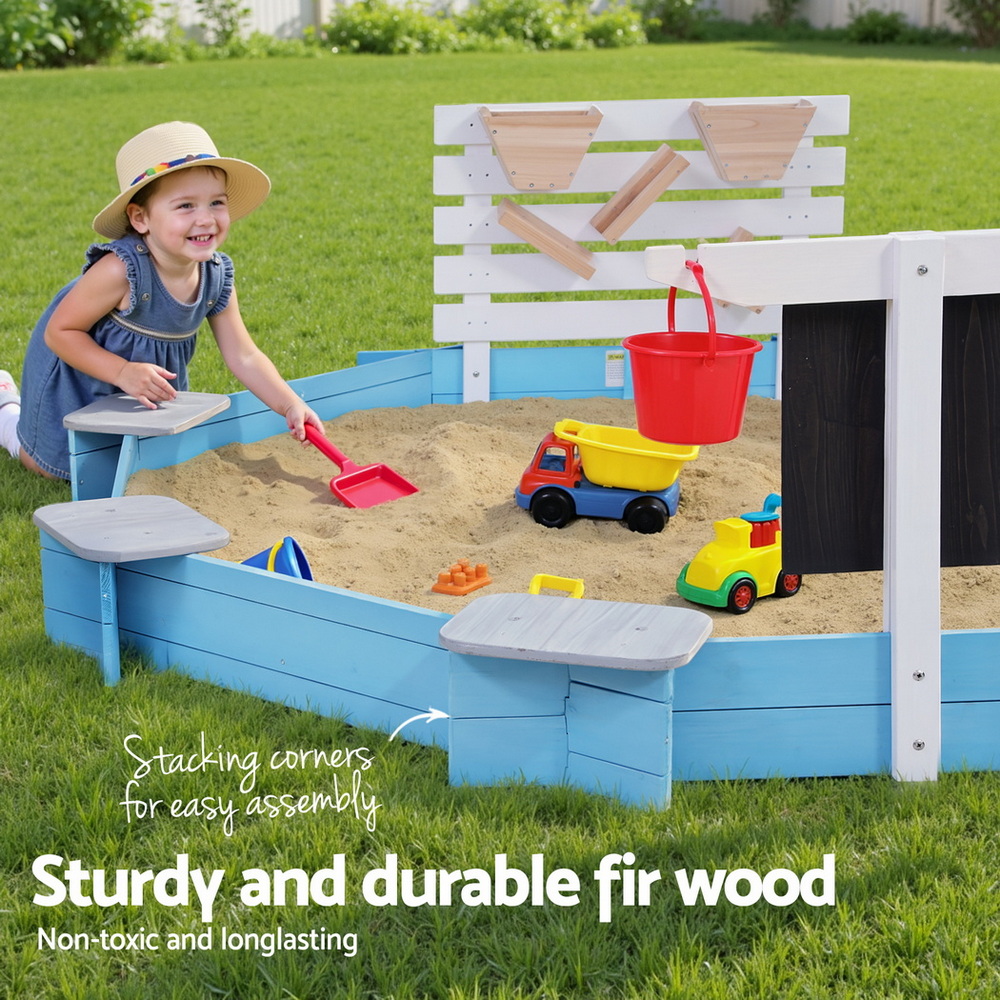 Keezi Kids Sandpit Wooden Round Sand Pit Funnel Bench Seat Beach Toys 215cm โ image 4