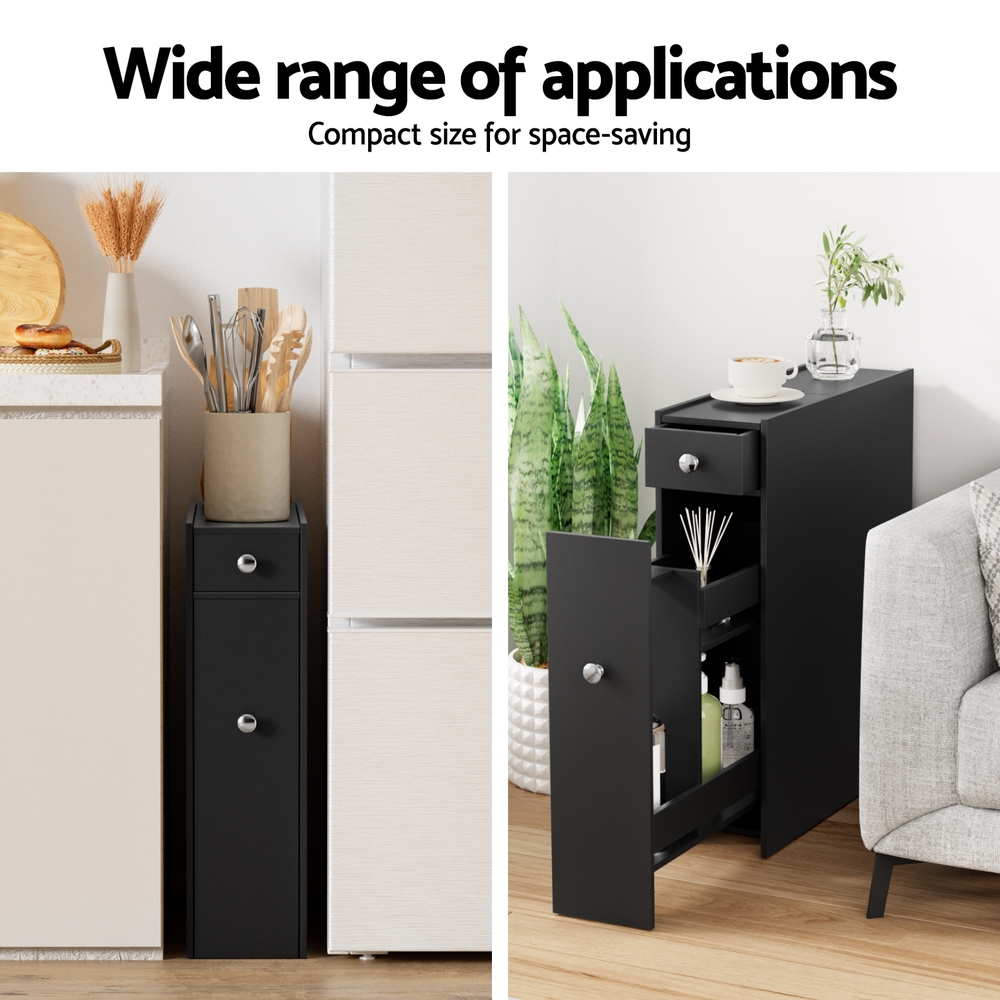 Artiss Bathroom Storage Cabinet Toilet Slim Tissue Box Caddy Holder Side Wooden Black โ image 6