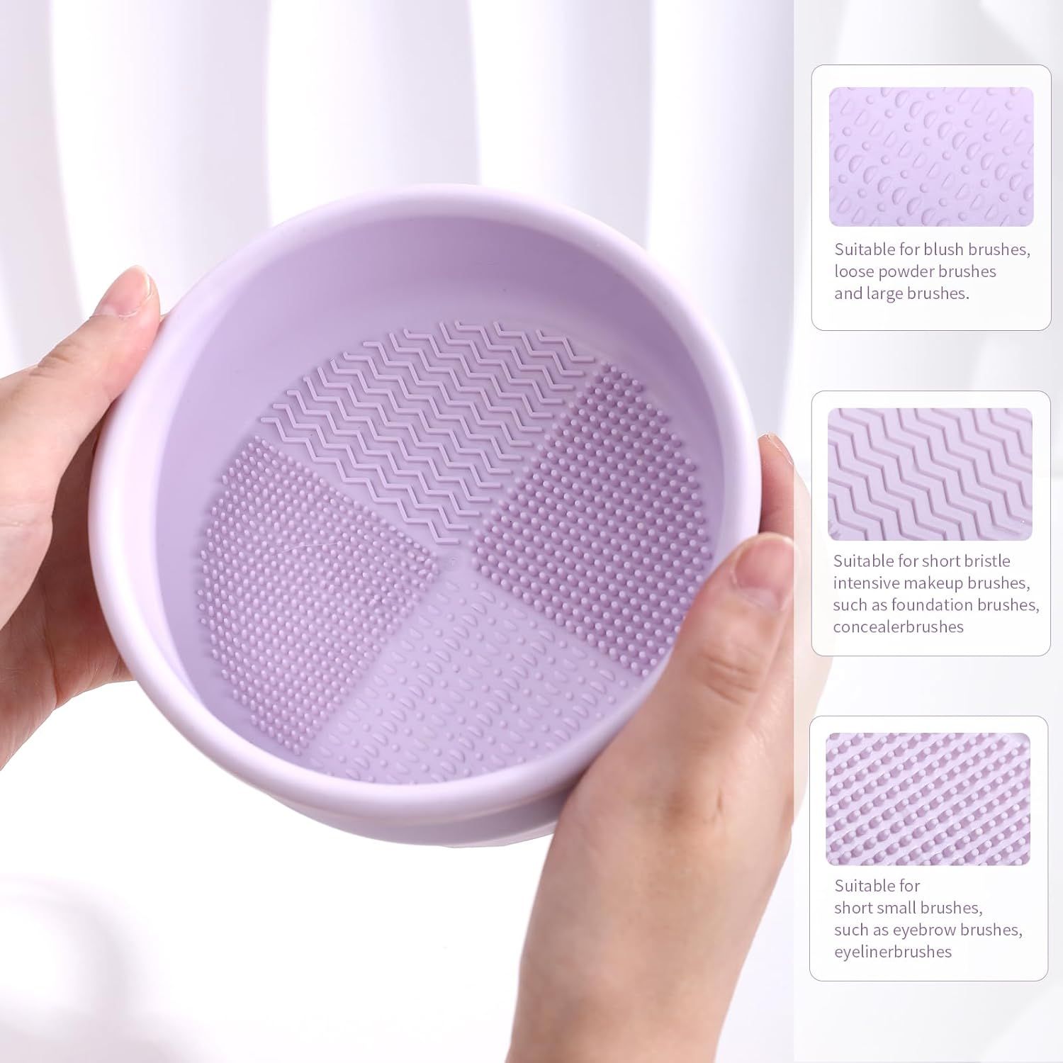 Makeup Brush Cleaning Mat, 3 In 1 Silicone Makeup Brush Cleaner Bowl with Brush Drying Holder, Makeup Brush Scrubber(Purple) — image 4