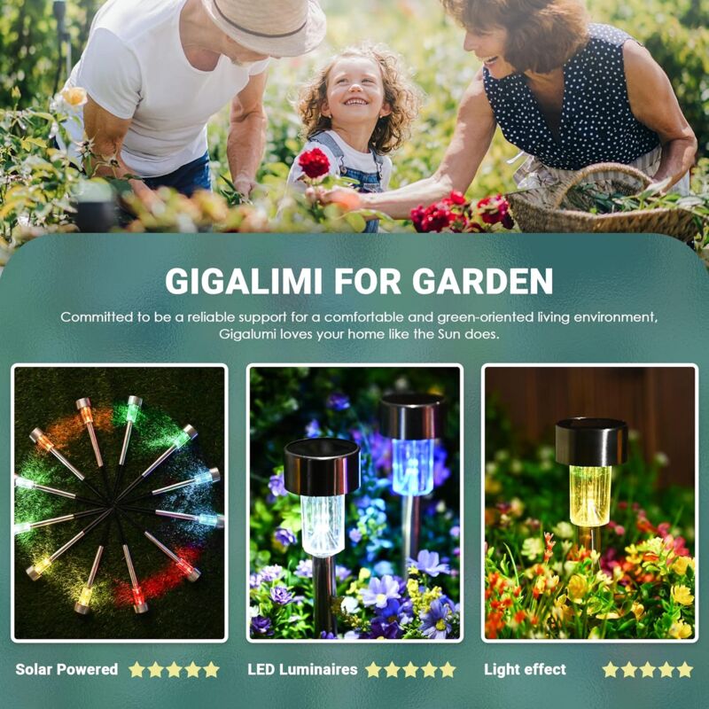 Colorful Outdoor Solar Garden Lights Stainless Steel LED Lights 12 pcs Wireless For Outdoor,4.529.5Cm — image 2