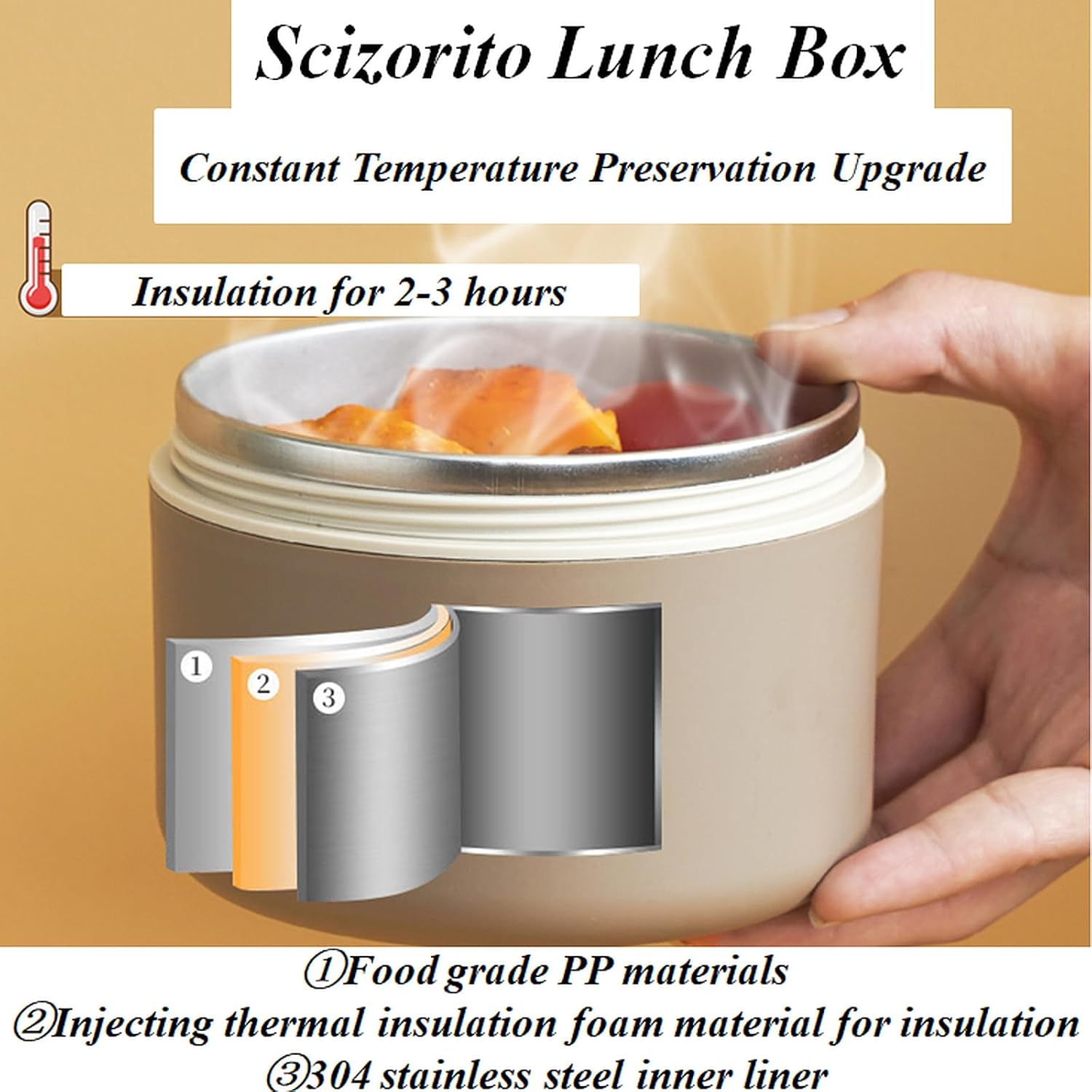 3-Pack Brown 304 Stainless Steel Microwave-Safe Lunch Box Set - Stackable Insulated Bento Containers for Office & School — image 4