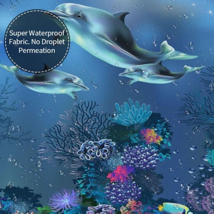 Waterproof Shower Curtain with Sea Turtle and Dolphin Motif, 180x180 cm, Dark Blue, Mildew Resistant — image 4