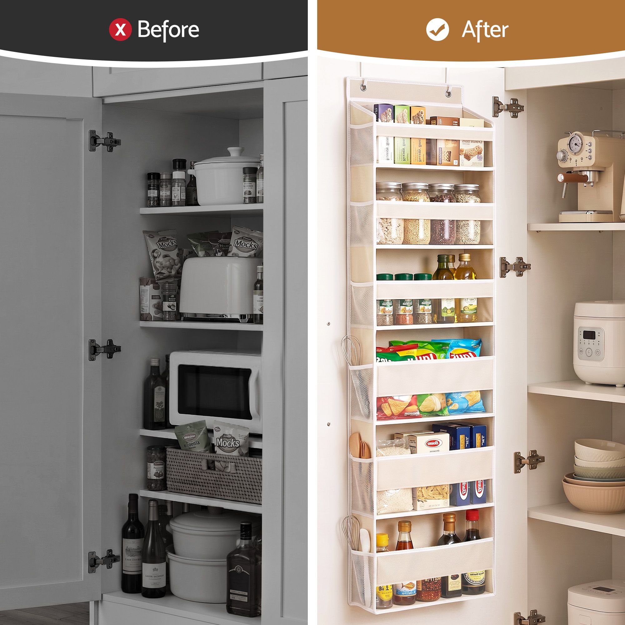 Artiss Over Door Storage Hanger Pantry 6-Tier 12 Pockets Fabric Organiser Beige — image 4