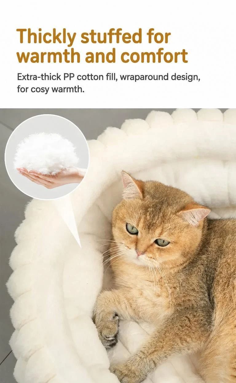 Fluffy Round Pet Nest, Pink Faux Rabbit Fur S Size, Snug Warm For Small Pets — image 3