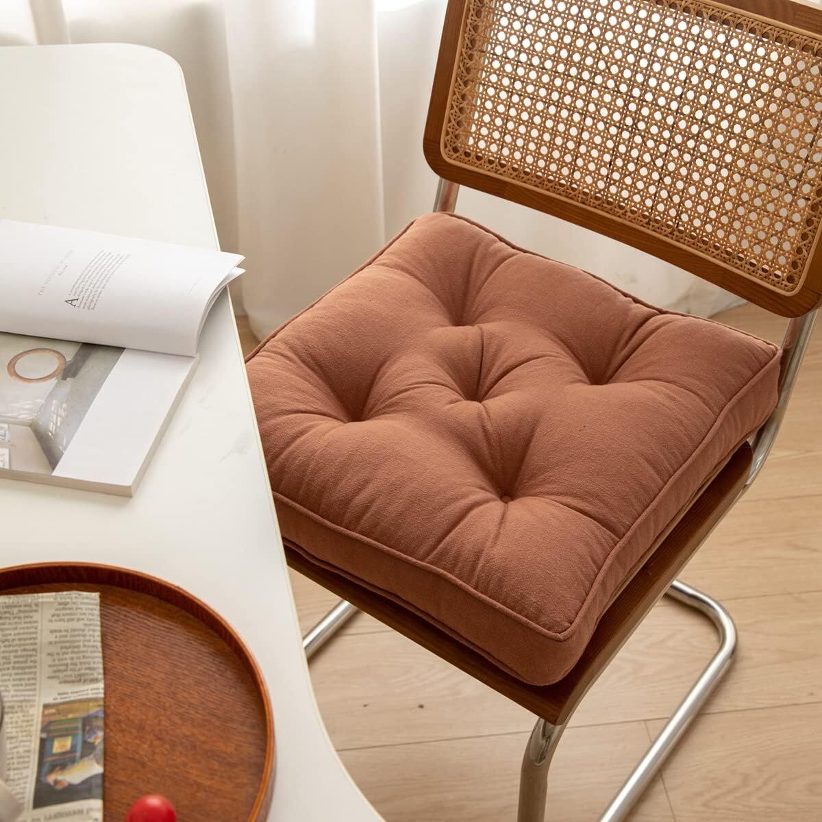 43 × 6cm Linen Cotton Thick Seat Cushion: Plush, Solid-Colour, for Office & Home Chairs, Aussie Comfort Essential(Amber Brown)