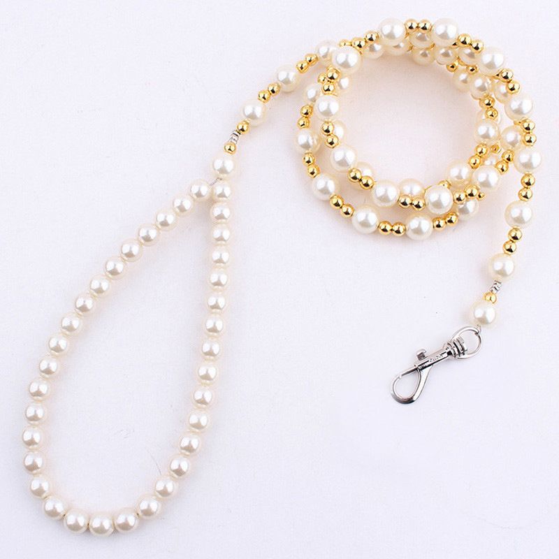Platinum Pearl Beaded Dog Leash 120cm Platinum Pearl (120 cmx1.2)