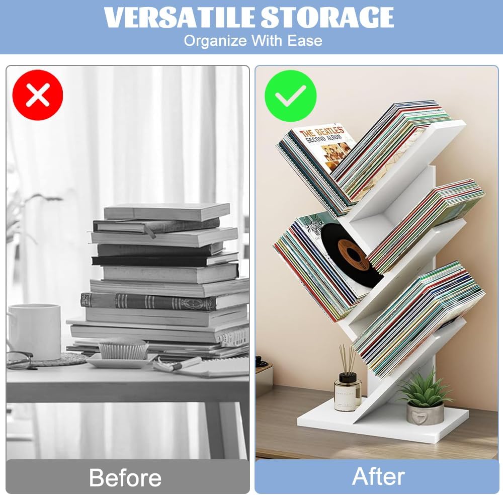 CARLA HOME 5-Tier Tree Bookshelf Storage Rack for Home Office or Bedroom (White) — image 3