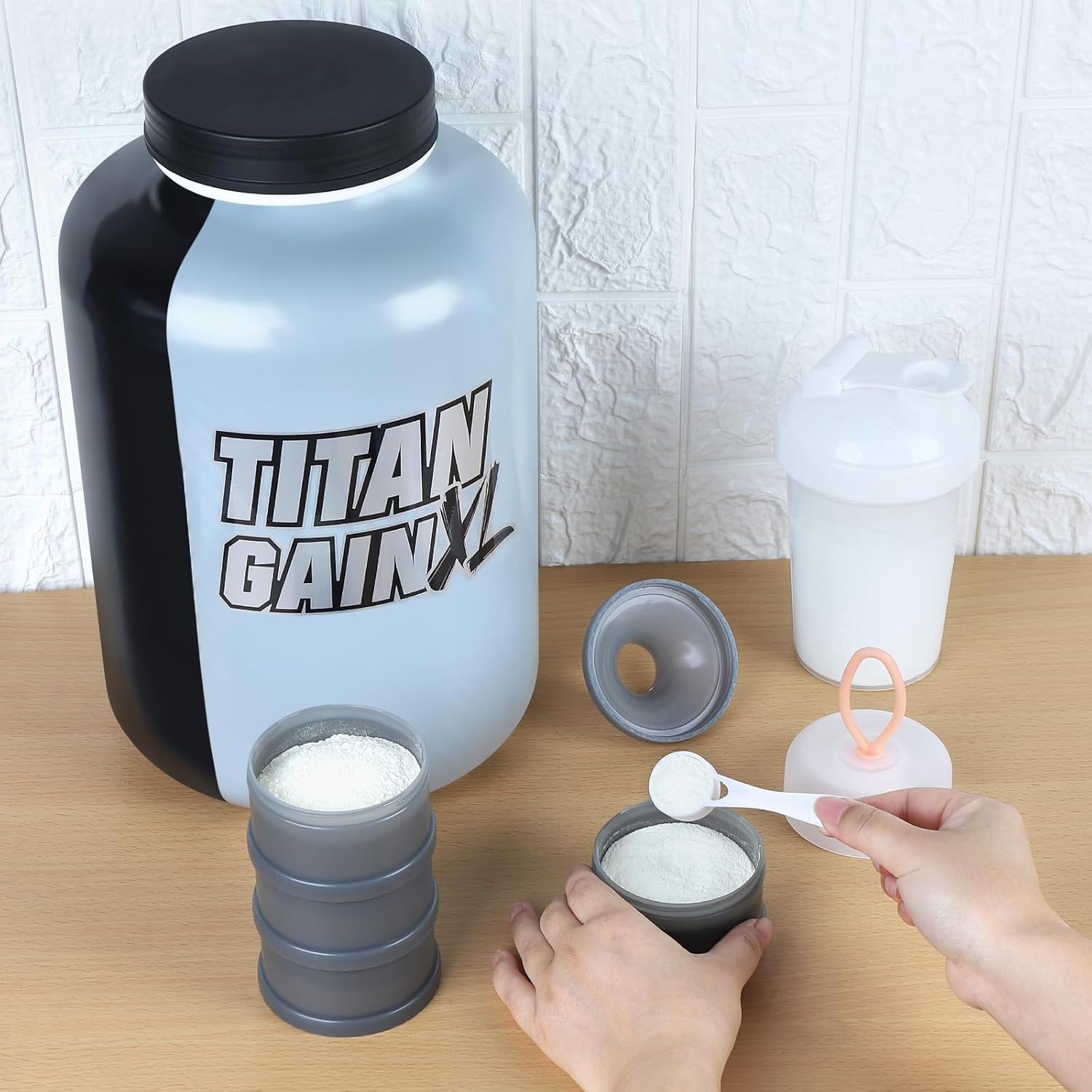2 Pcs Protein Powder Container to Go with Funnels Stand, 4 Compartments Stackable Protein Powder Dispenser for Workout, Fitness, Travel — image 5