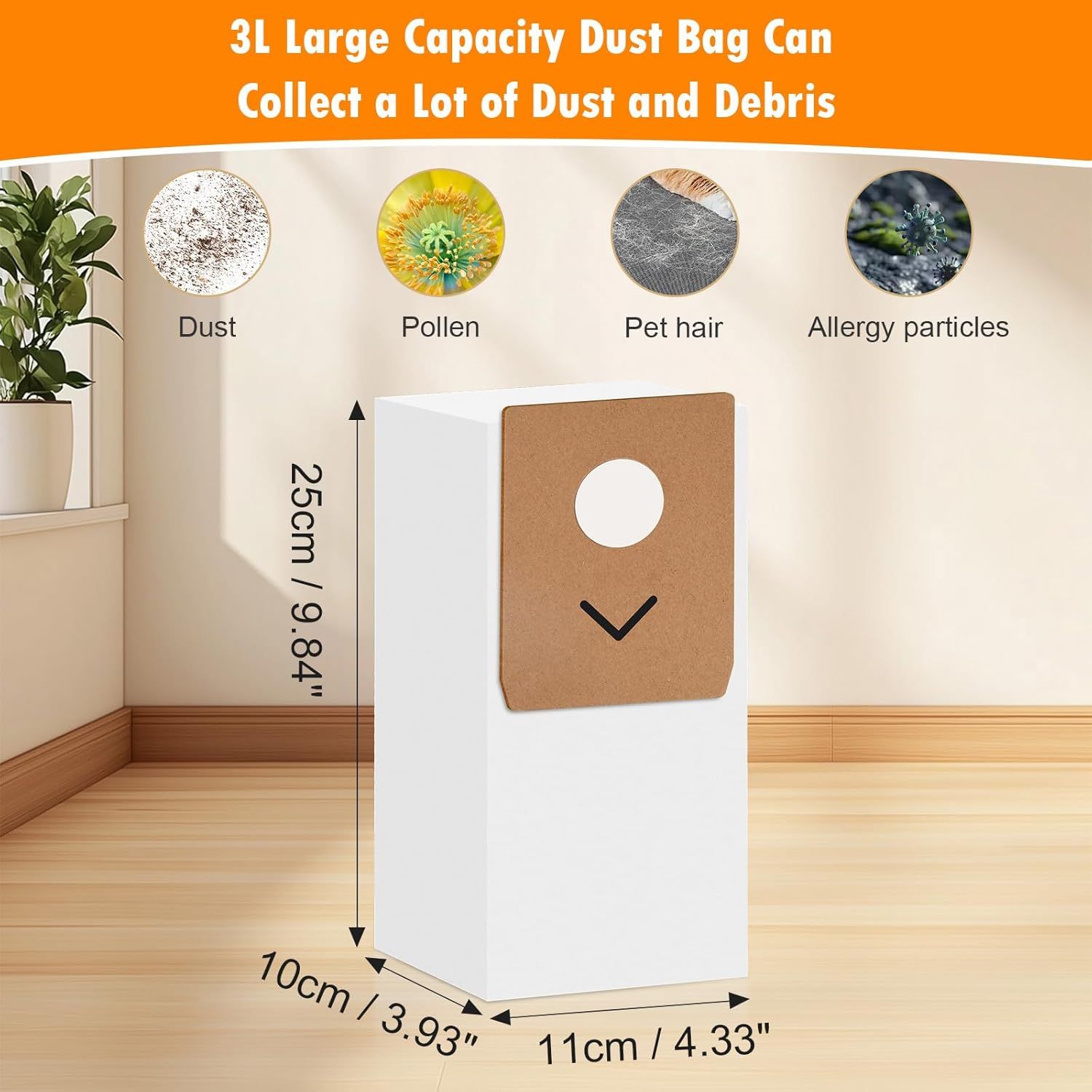 10 Pack Dust Bags or Eureka Stylus Elite NEC490BL NEC490SE NEC410BK Cordless Stick Vacuum Cleaner, 3L large Capacity Replacement Dust Bag — image 3