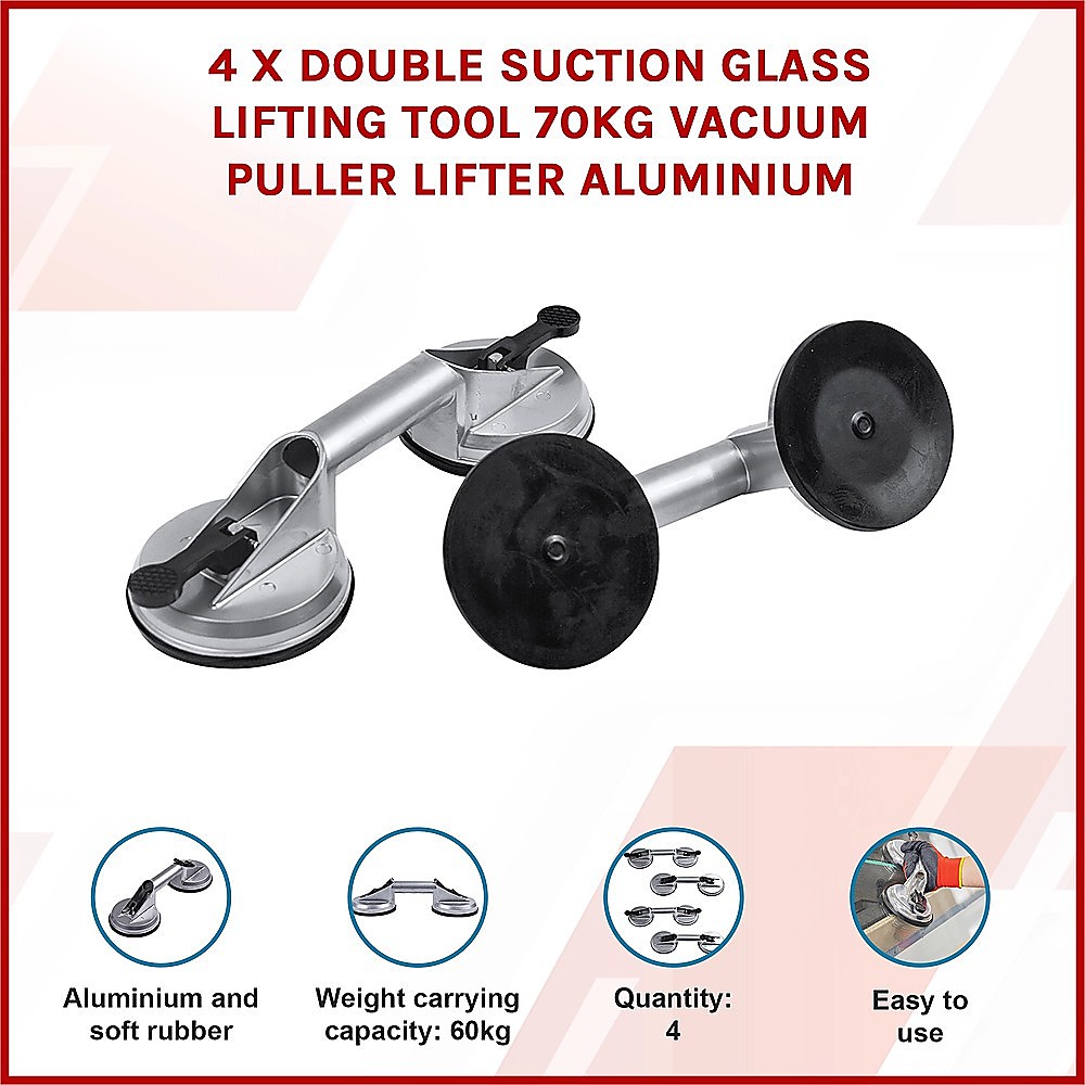 4 x Double Suction Glass Lifting Tool 70kg Vacuum Puller Lifter Aluminium โ image 3