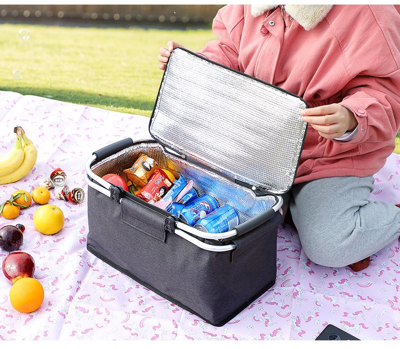 18L Insulated Picnic Basket with Aluminum Frame, Collapsible Cooler Bag, Yellow Plaid, 40 x 20 x 23 cm โ image 2