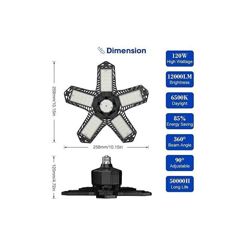 LED Garage Light 120W 12000 lm Deformable Ceiling Lamp E26 E27 — image 2