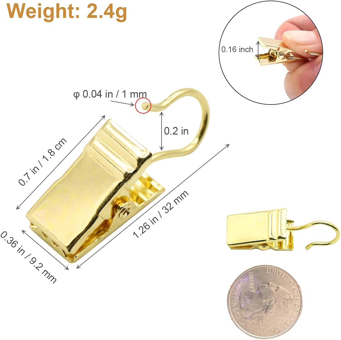 Small Curtain Clips Gold - 100 Pack Stainless Steel Curtain Hooks for Hanging Party String Lights Indoor, Art Crafts, Christmas Wedding Decoration (Light Gold) โ image 6