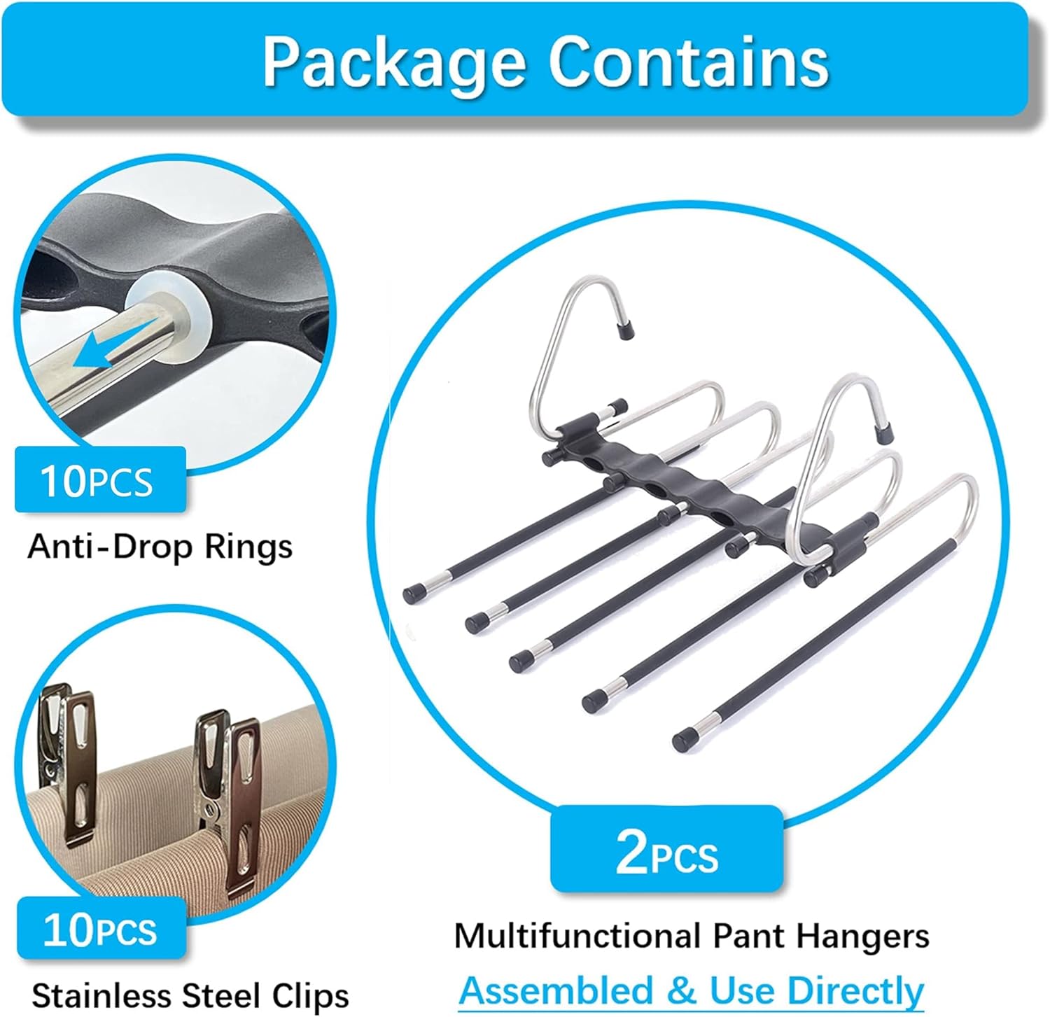 Magic Pants Hangers Space Saving - 2 Pack for Closet Multiple Layers Multifunctional Uses Rack Organizer for Trousers Scarves Slack (2 Pack with 10 Metal โ image 4