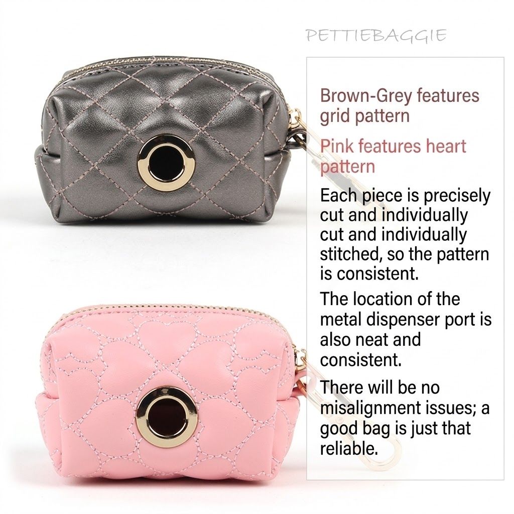 Luxury Dog Walking Organizer Pouch with Heart Quilting, PU Leather Poop Bag Dispenser and Key Holder, Compact Cube Design with Premium Gold Hardware — image 5