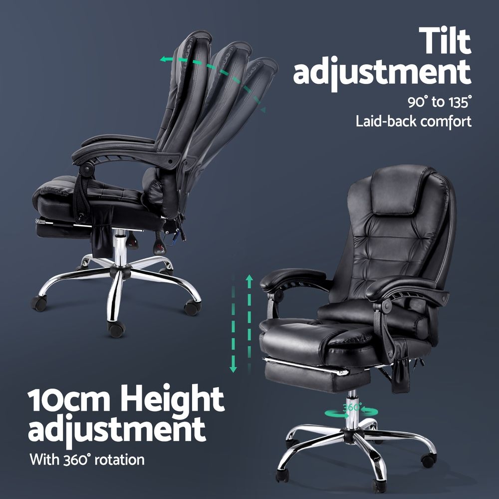 Artiss 8 Point Massage Office Chair PU Leather Footrest Black — image 5