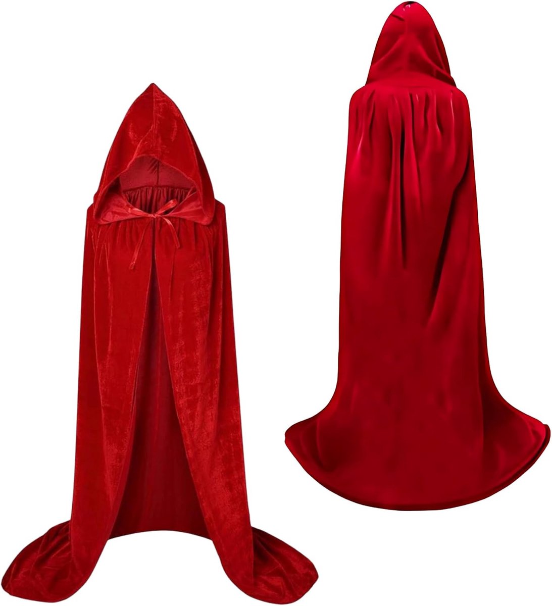 Luxury Red Hooded Coat - 170cm / XXL - Costume for Carnival Halloween - Red Velour Coat - Hat - Adults - Dress Up - Costume Cape - Gothic - Fantasy - Halloween