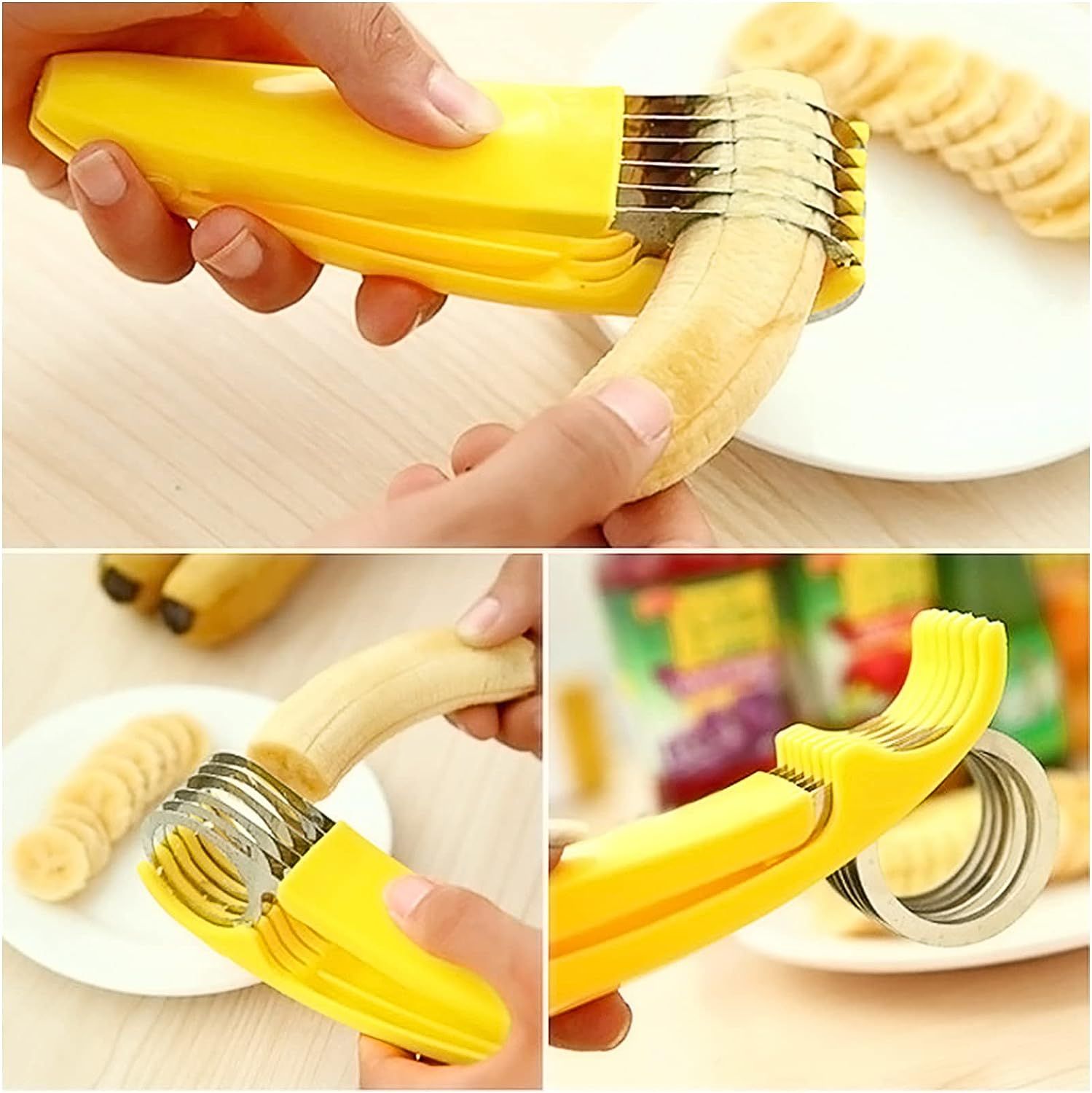 Banana Slicer,ABS + Stainless Steel Fruit and Vegetable Salad Peeler Cutter Kitchen Tools For Banana, Strawberry,Grape(2 pcs) — image 4