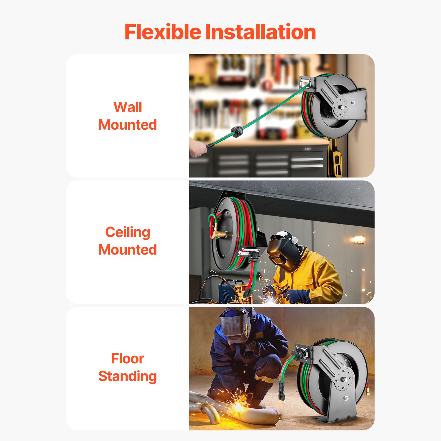 Retractable Welding Hose Reel 1/4 in x 50FT Oxygen Acetylene Rubber Hose R Grade — image 6