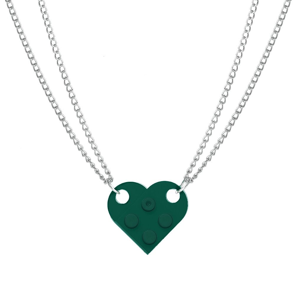 Couples Colorful Brick Heart Pendant Shaped Necklace for Friendship 2 Two Piece Keychain Puzzle Jewelry Set Made -3pcs — image 3