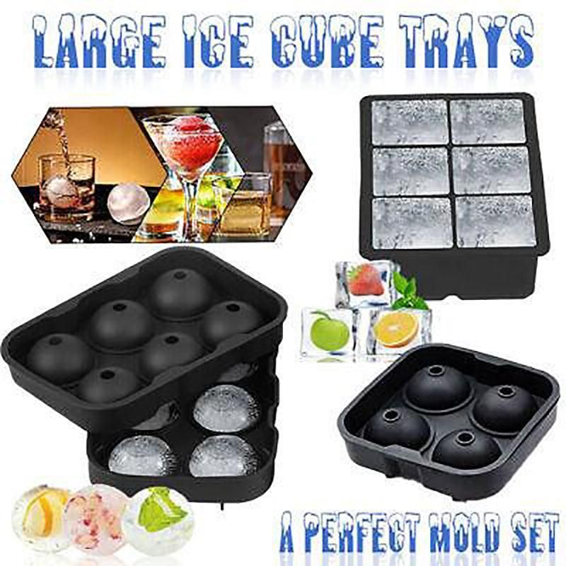 Large Ice Cube Tray Ball Maker Big Silicone Mold Sphere Whiskey Round Mould - Circular 4 grid — image 2