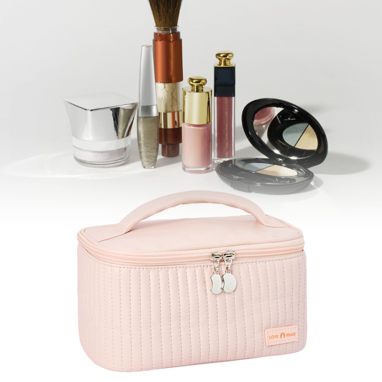 PU Open Lid Cake Shape Make Up Bag Cosmetic Storage Bag Soft Color Portable Makeup Bag Pink โ image 6