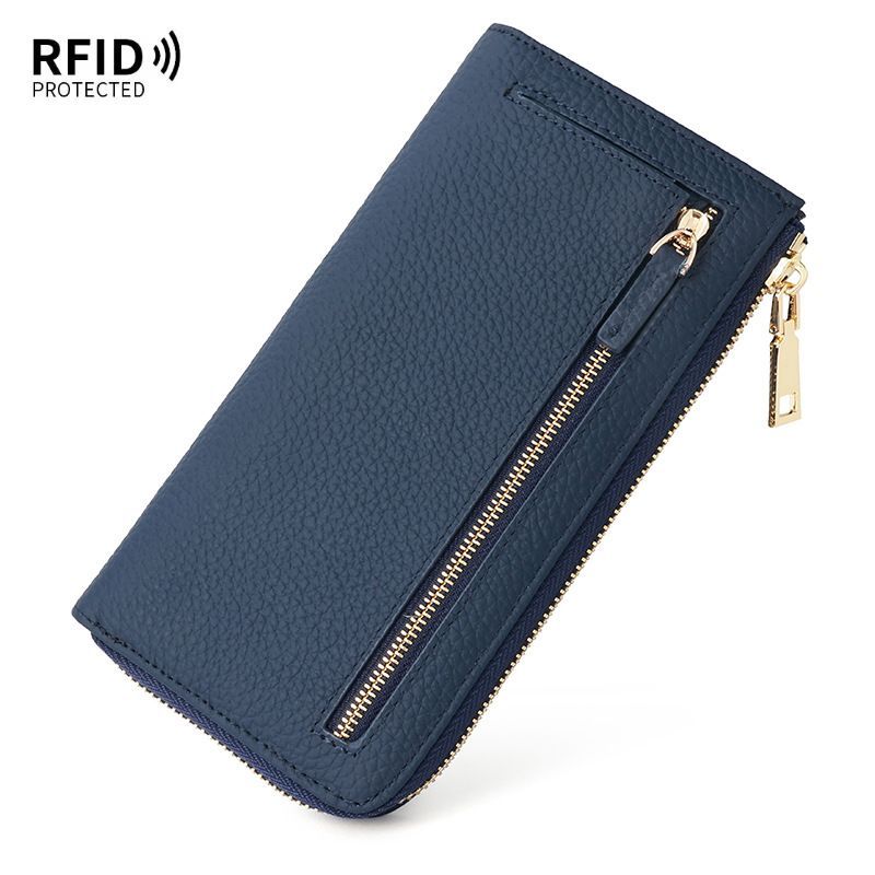 Genuine Leather Wallet RFID Blocking Wallet Long Zipper Clutch Women'S Phone - Yellow - Size m — image 5
