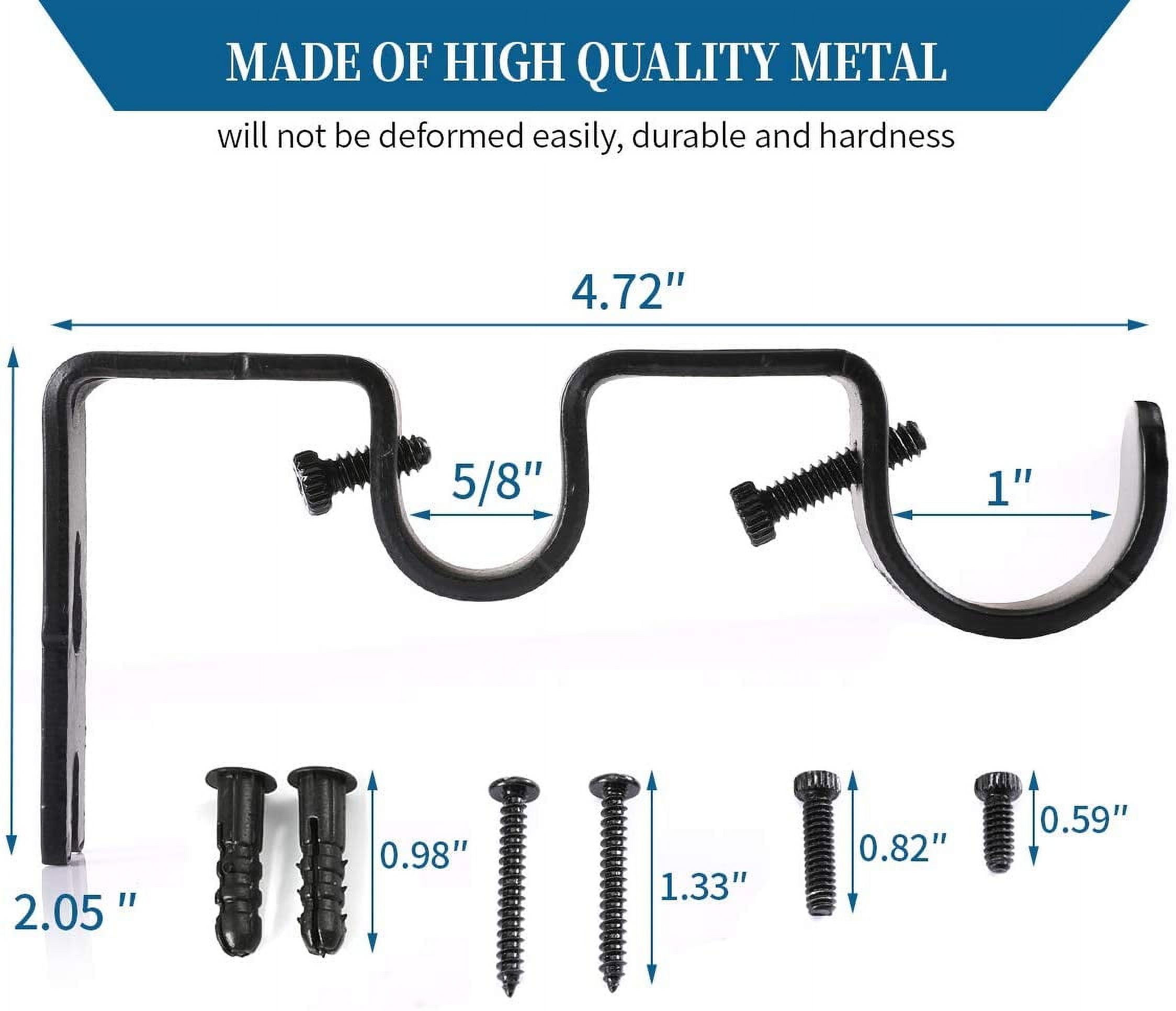 6 Pack Double Curtain Rod Brackets, Heavy Duty Metal Holders for 1 In and 5/8 In Rods, Black — image 3