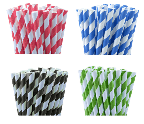 50 Pack Blue White Drinking Straws Biodegradable Eco Paper Birthday Party Event Bistro Bar Cafe Take Away โ image 4