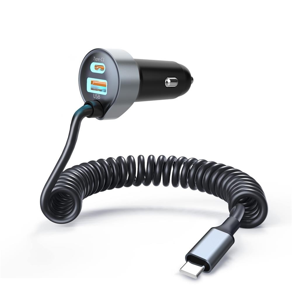 CHOETECH TC0030 65W 3-Port Fast Car Charger with 3.3ft Type-C Stretchable Cable — image 2