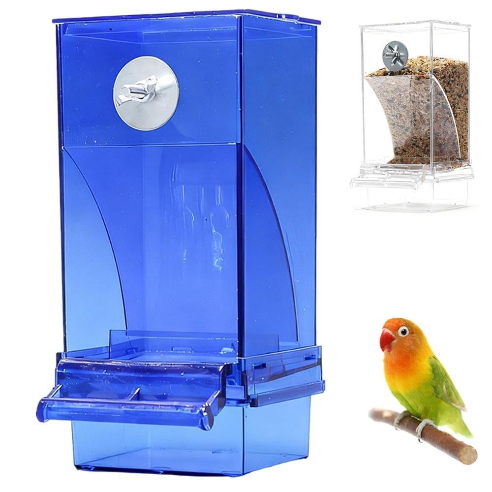 Automatic Bird Feeder, No Mess Bird Feeder, Food Container Cage Acrylic Parrot Feede-r Accessories for Parakeet Canary Cockatiel Finch Conure