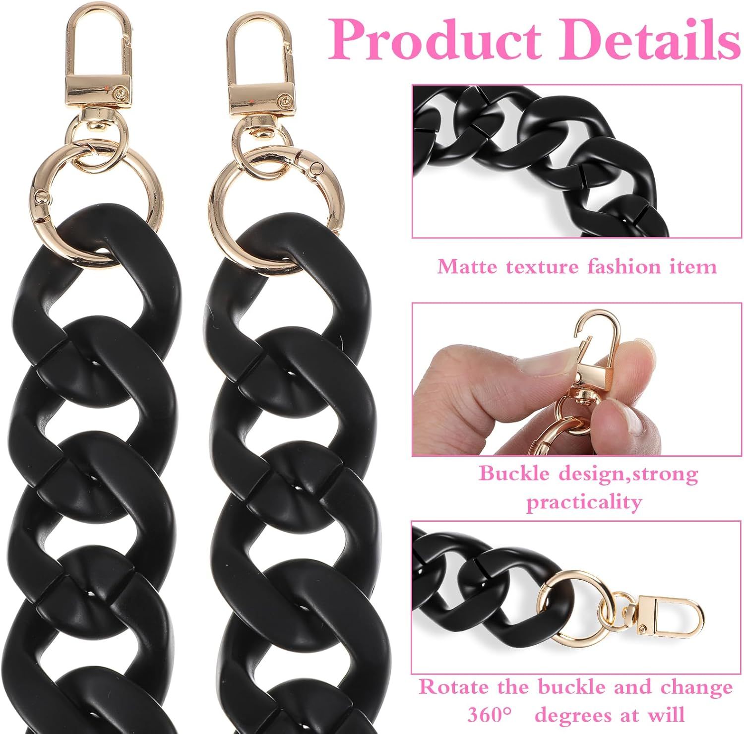 1PCS Black Purse Chain Replacement, 15.7 Inch Acrylic Bag Chain, Black Purse Chains Strap, Adjustable Handbag Strap Handles for Shoulder Bags DIY Crafts — image 3