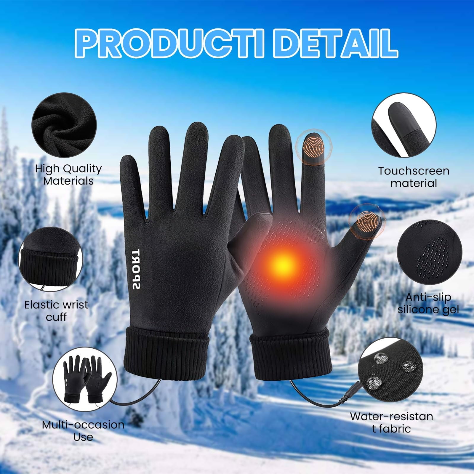 Heated Gloves for Men Women with 3 Heat Settings Touchscreen Warming Gloves for Climbing Hiking Cycling Camping- 26 Grey — image 4