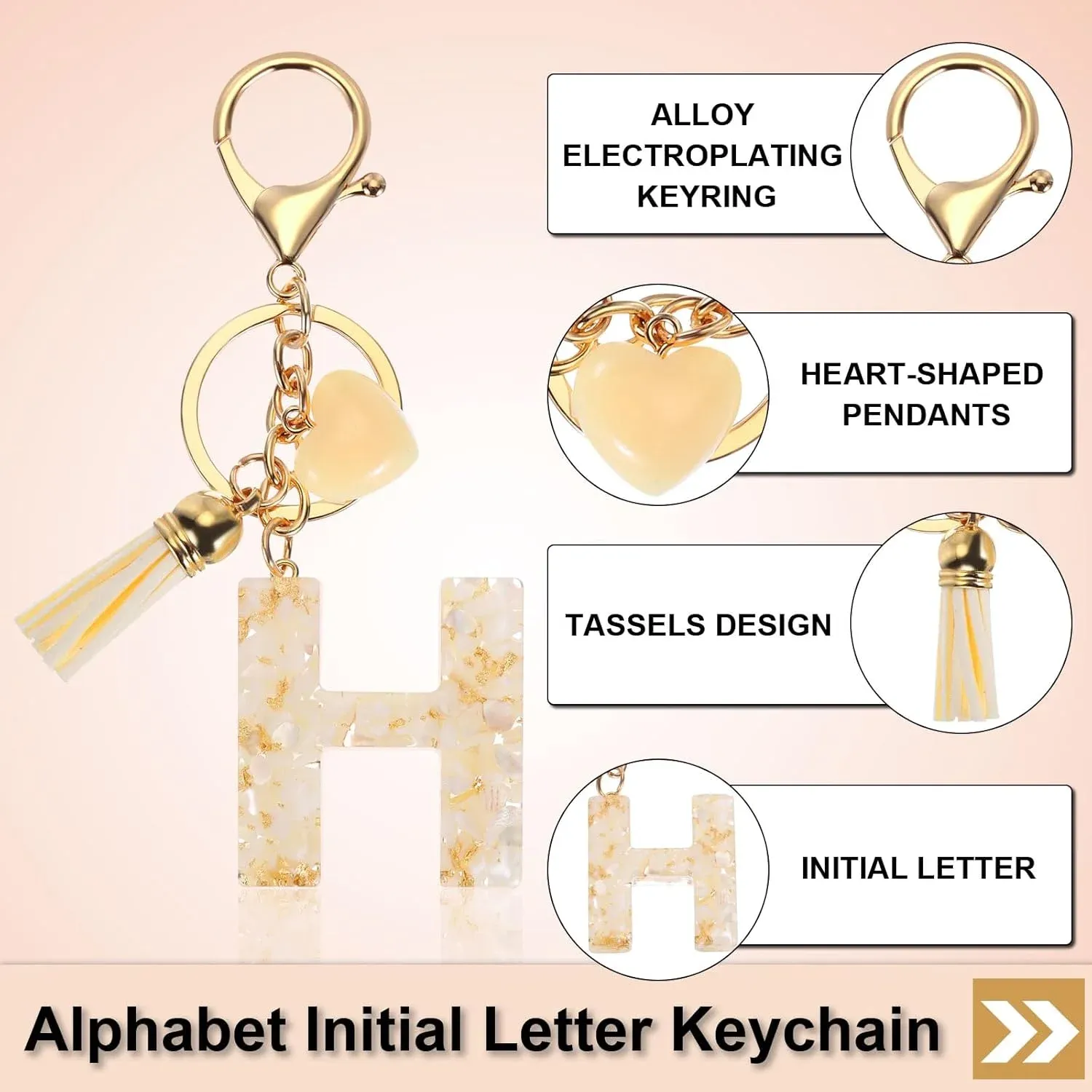 Initial H Letter Keychain with Tassel Charm for Keys Bag Purse Accessories, Cream and Gold, Daily Comfort Use โ image 3